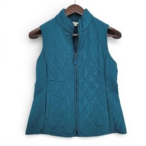 Talbots Womens Petite P Quilted Vest Polyester Teal Zip Front Lightweight